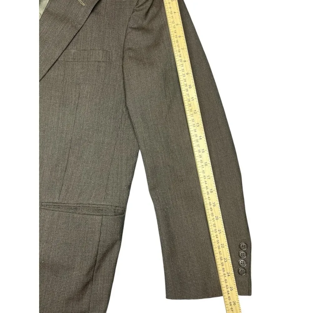 Vintage Stanley Blacker 46L 100% Wool Blazer Brown Micro Check Made in USA